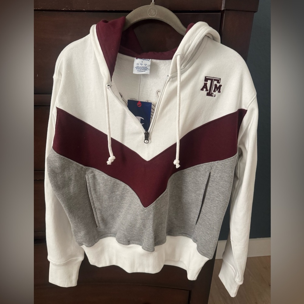 Champion Women's Maroon, White, and Gray Hoodie Texas A&M Aggies